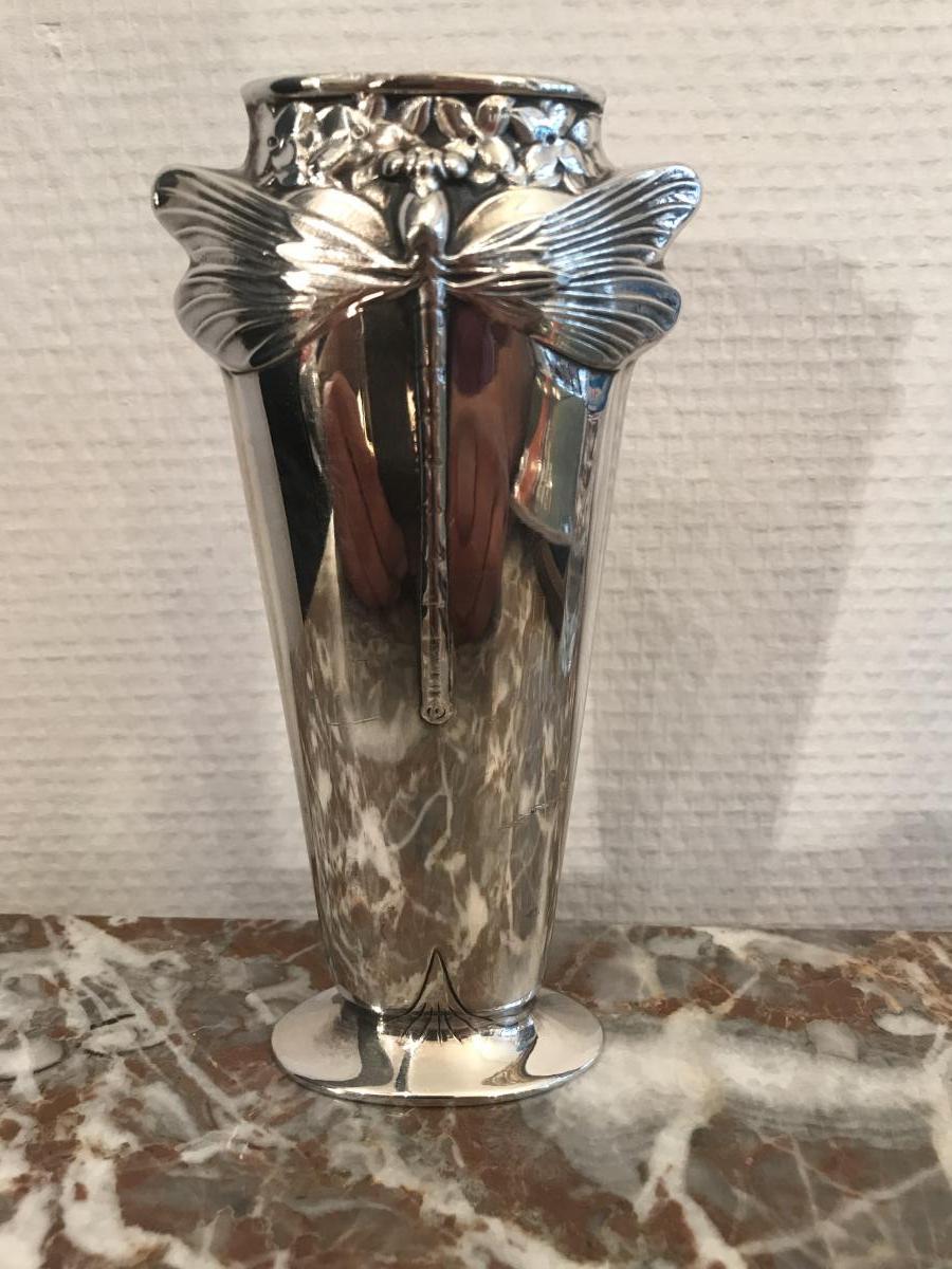 Vase Libellule Art Nouveau, Christofle House XXth Century.-photo-3