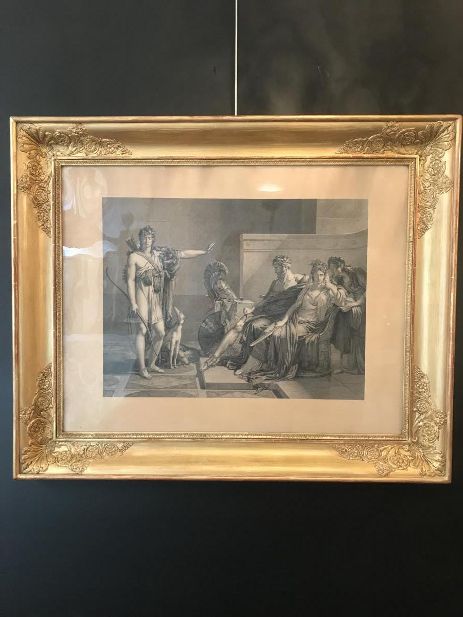 Engraving Nineteenth Scene In The Antique Golden Frame Restoration Era.-photo-2