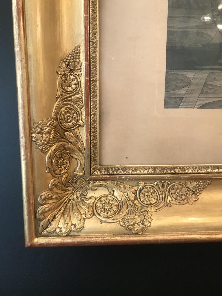 Engraving Nineteenth Scene In The Antique Golden Frame Restoration Era.-photo-4