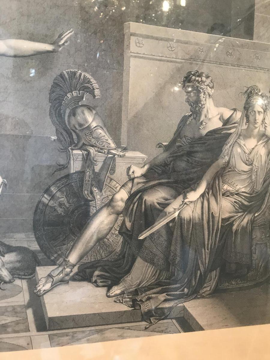 Engraving Nineteenth Scene In The Antique Golden Frame Restoration Era.-photo-3