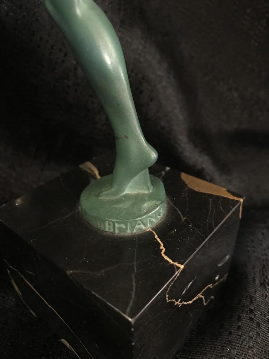 Sculpture, Art Deco Dancer Signed Briand, Marcel Bouraine Max Le Verrier-photo-3