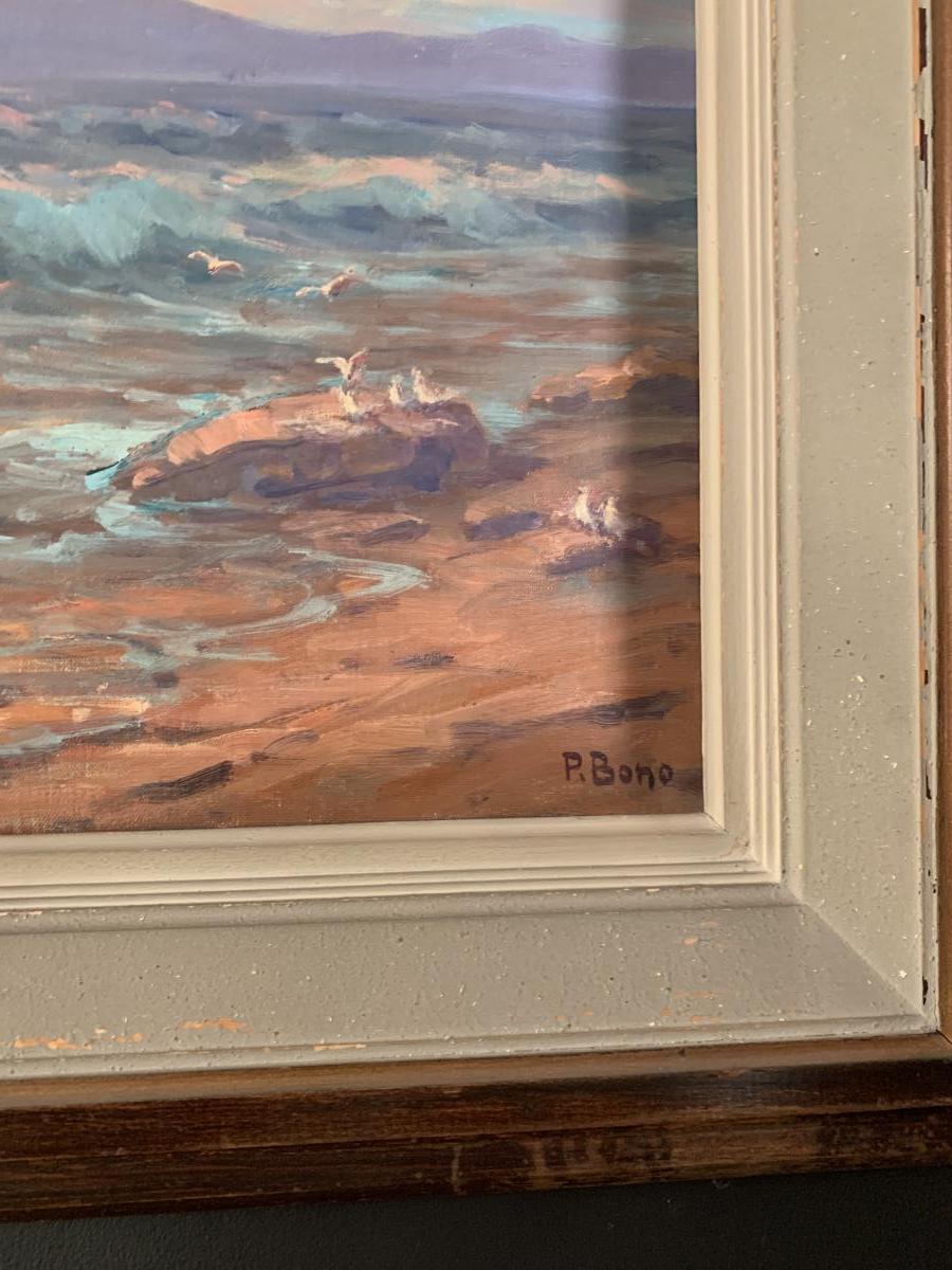 Primitive Bono (1880-1955) Oil On Canvas "evening In Cannes" Signed, Located-photo-4