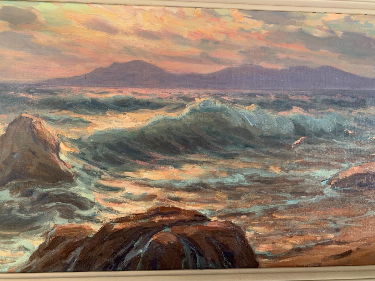 Primitive Bono (1880-1955) Oil On Canvas "evening In Cannes" Signed, Located-photo-3