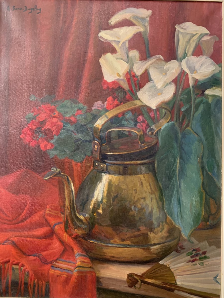 Anna Bono Dugelay Painting, Oil, Still Life With Flowers.-photo-3