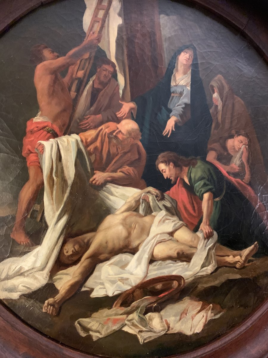 D’après Jean Baptiste Jouvenet , Tableau , Huile Sur Toile La Descente Du Christ XVIII Eme -photo-3