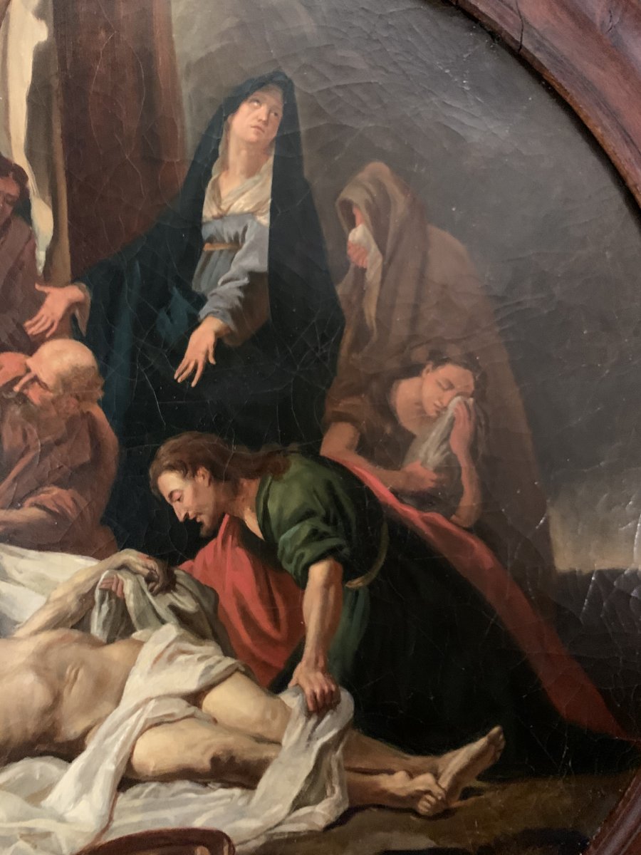 D’après Jean Baptiste Jouvenet , Tableau , Huile Sur Toile La Descente Du Christ XVIII Eme -photo-4