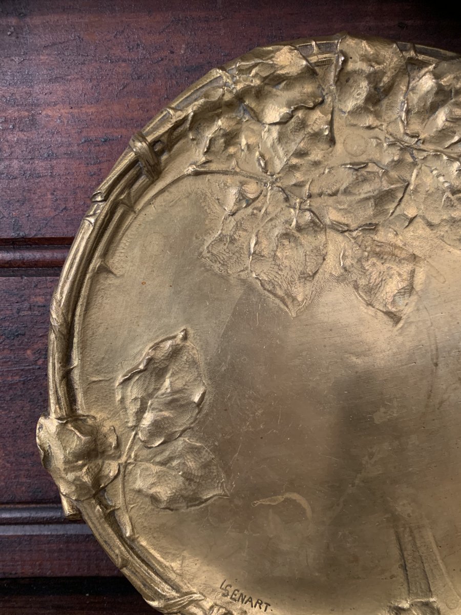 Plate, Empty Pocket In Gilt Bronze Signed Semart Art Nouveau.-photo-4