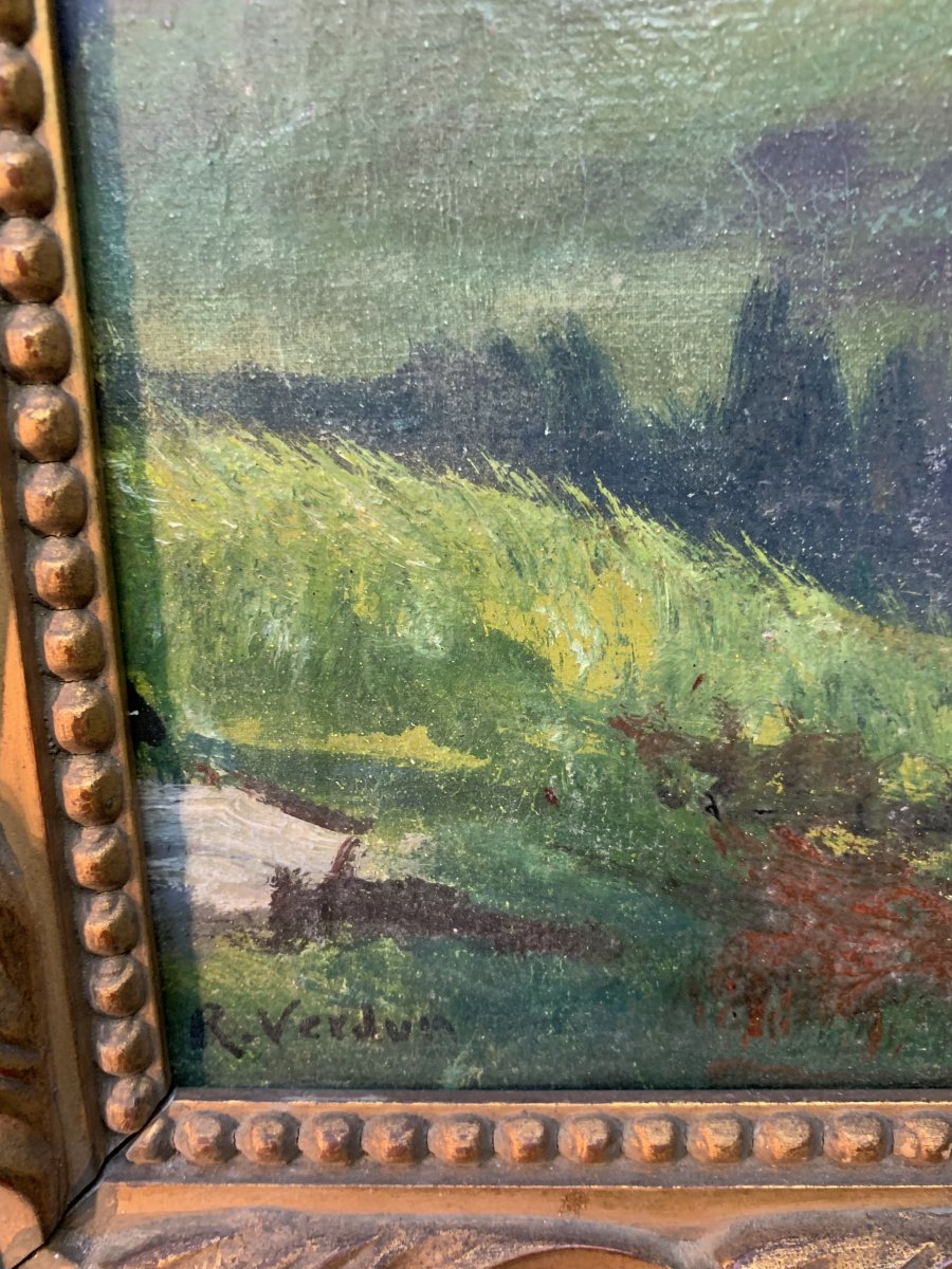 Raymond Jean Verdun (1873-1954) Table, Painting Countryside Landscape-photo-3