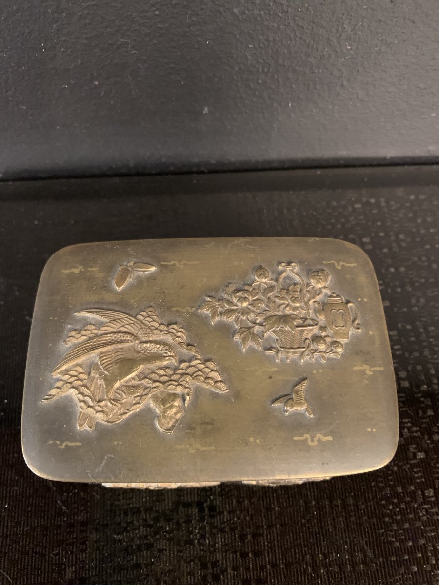 Japon , époque Meiji ( 1868-1912 ) Boite En Bronze .-photo-3