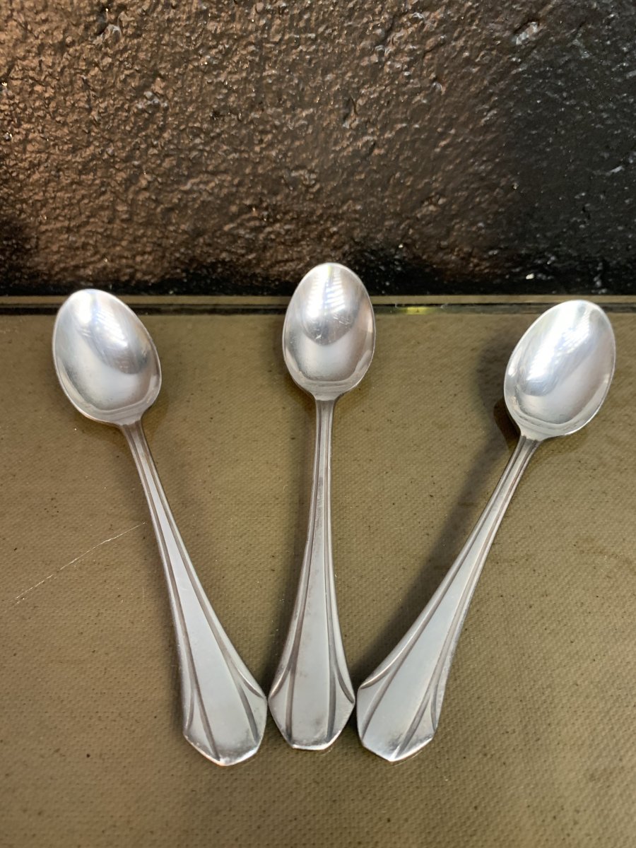 Ercuis , 12 Petites Cuillères Art Déco .-photo-2