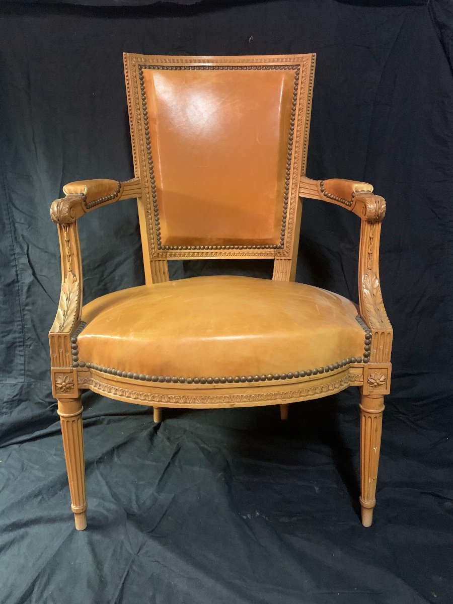 Fauteuil De Style Louis XVI En Bois Naturel -photo-2