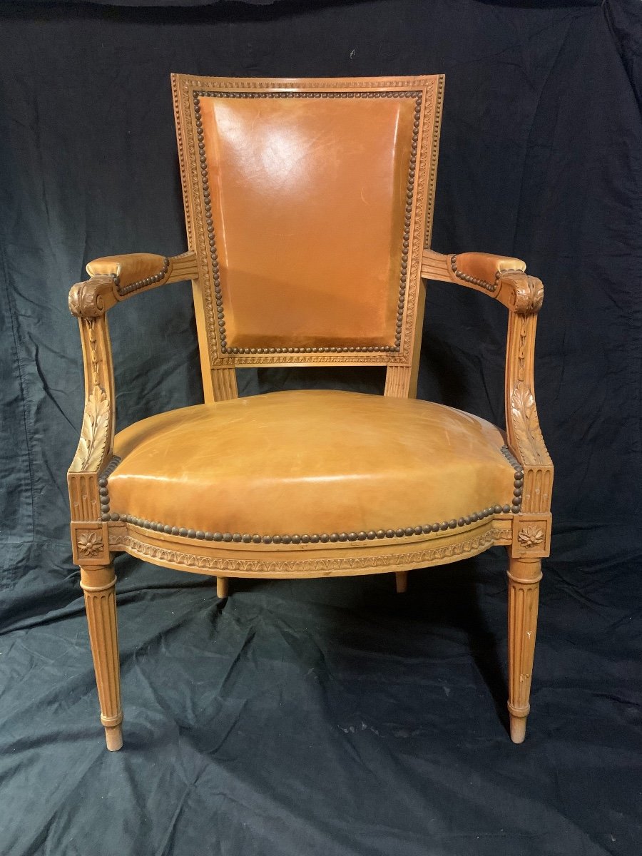 Fauteuil De Style Louis XVI En Bois Naturel 
