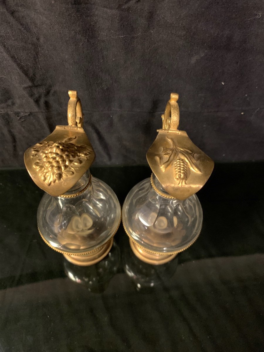 Pair Of Bronze And Crystal Burettes, Oil And Vinegar-photo-3