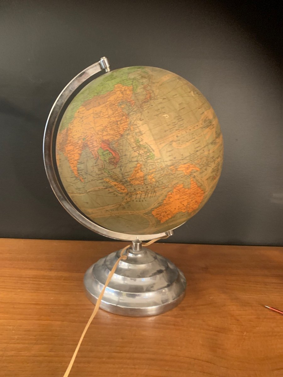 Ancien Globe Terrestre Lumineux Perrina époque Art Deco-photo-2