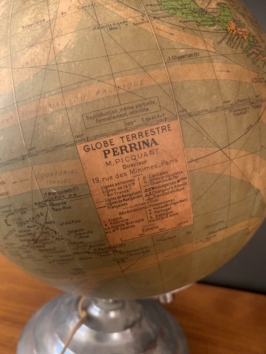 Ancien Globe Terrestre Lumineux Perrina époque Art Deco-photo-6