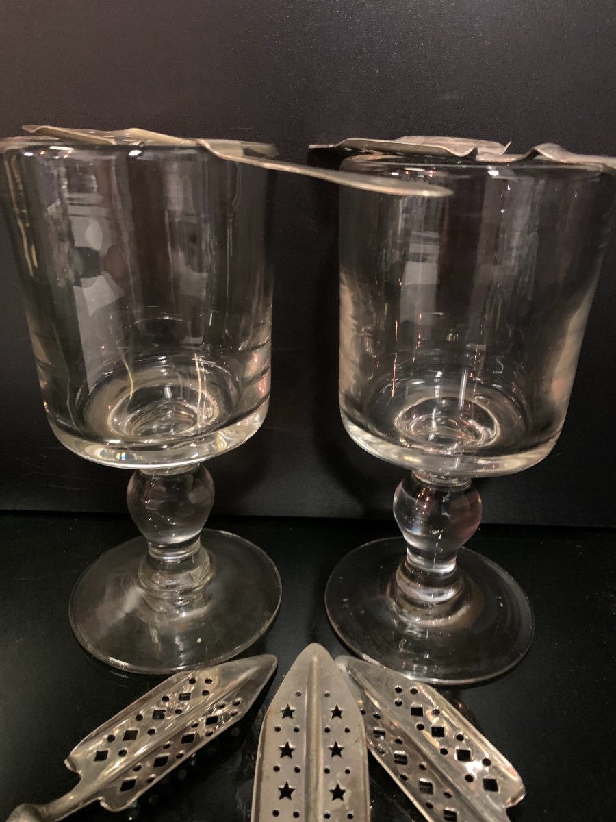 Absinthe, Set Of Five Spoons And Two Glasses-photo-1