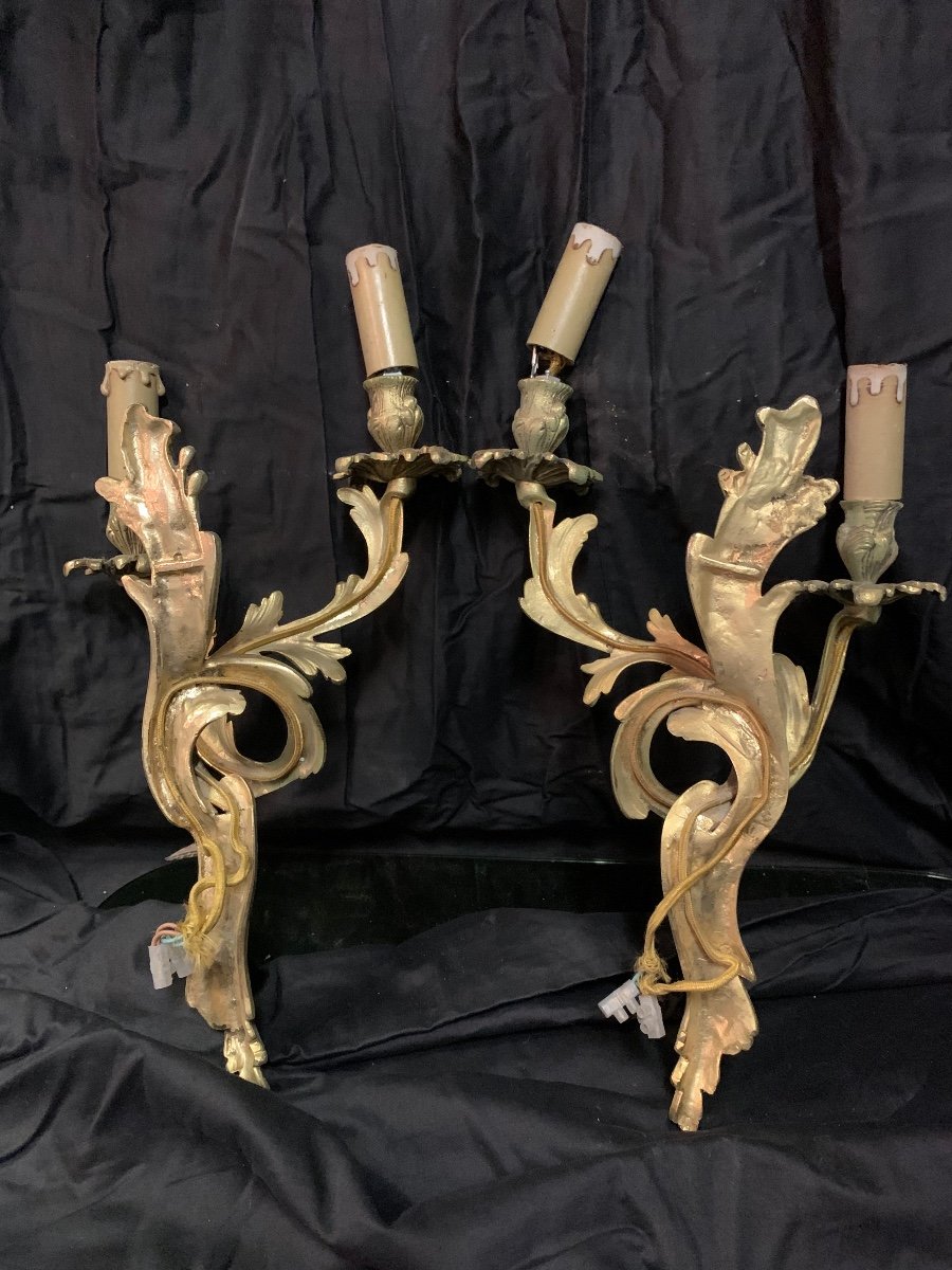 Pair Of Wall Lamp In Gilt Bronze Louis XV Style.-photo-3