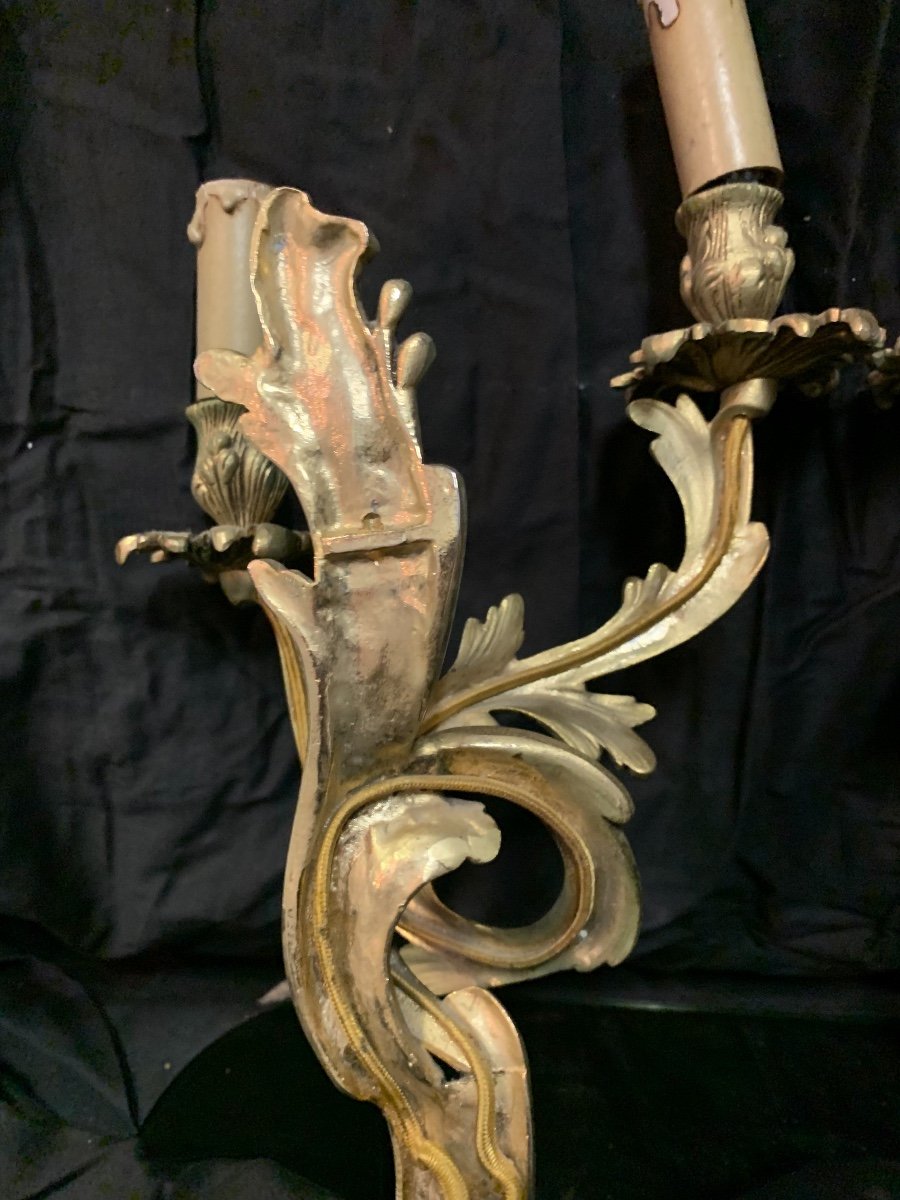 Pair Of Wall Lamp In Gilt Bronze Louis XV Style.-photo-4