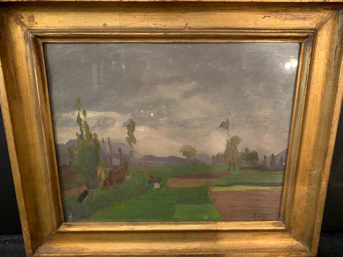 Jacques Peretto , Paysage Du Dauphiné , Huile Sur Carton .-photo-2