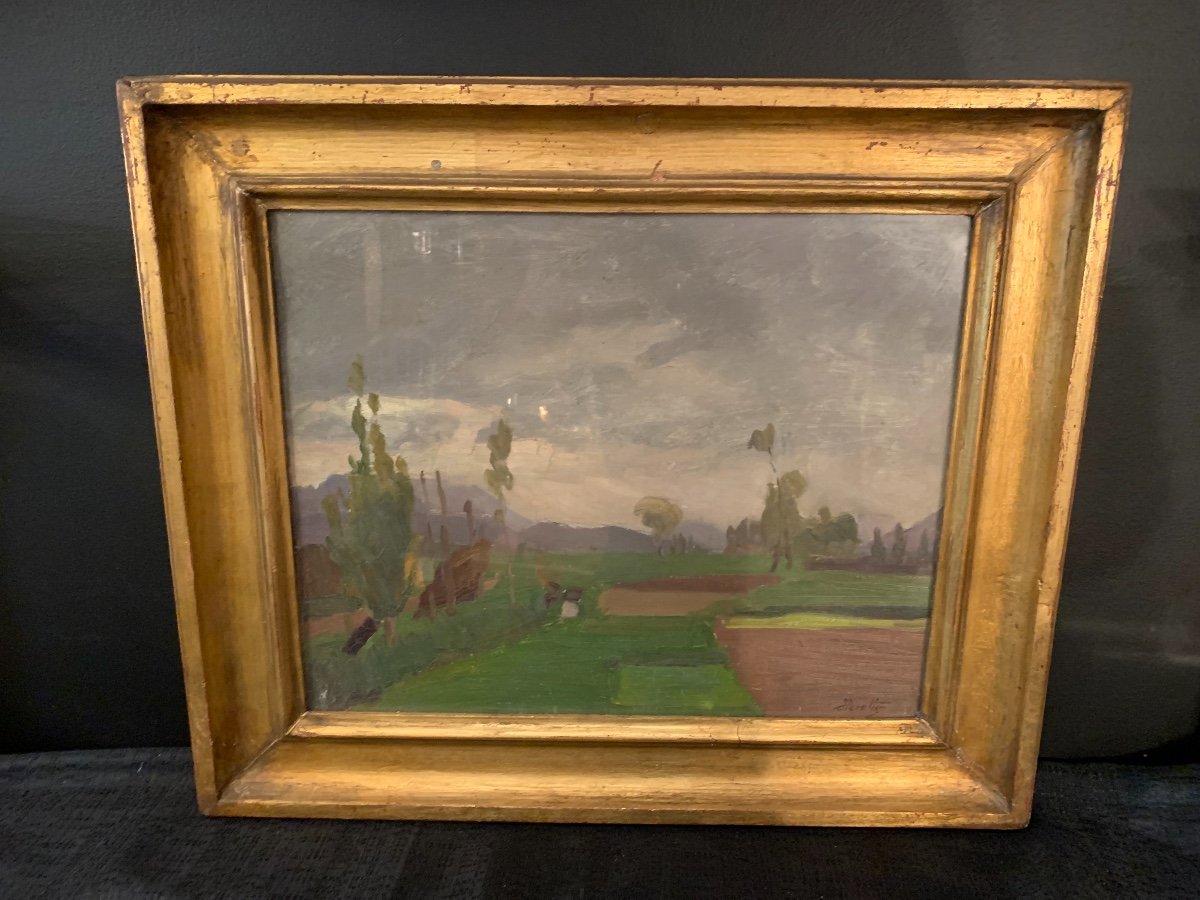 Jacques Peretto , Paysage Du Dauphiné , Huile Sur Carton .-photo-3