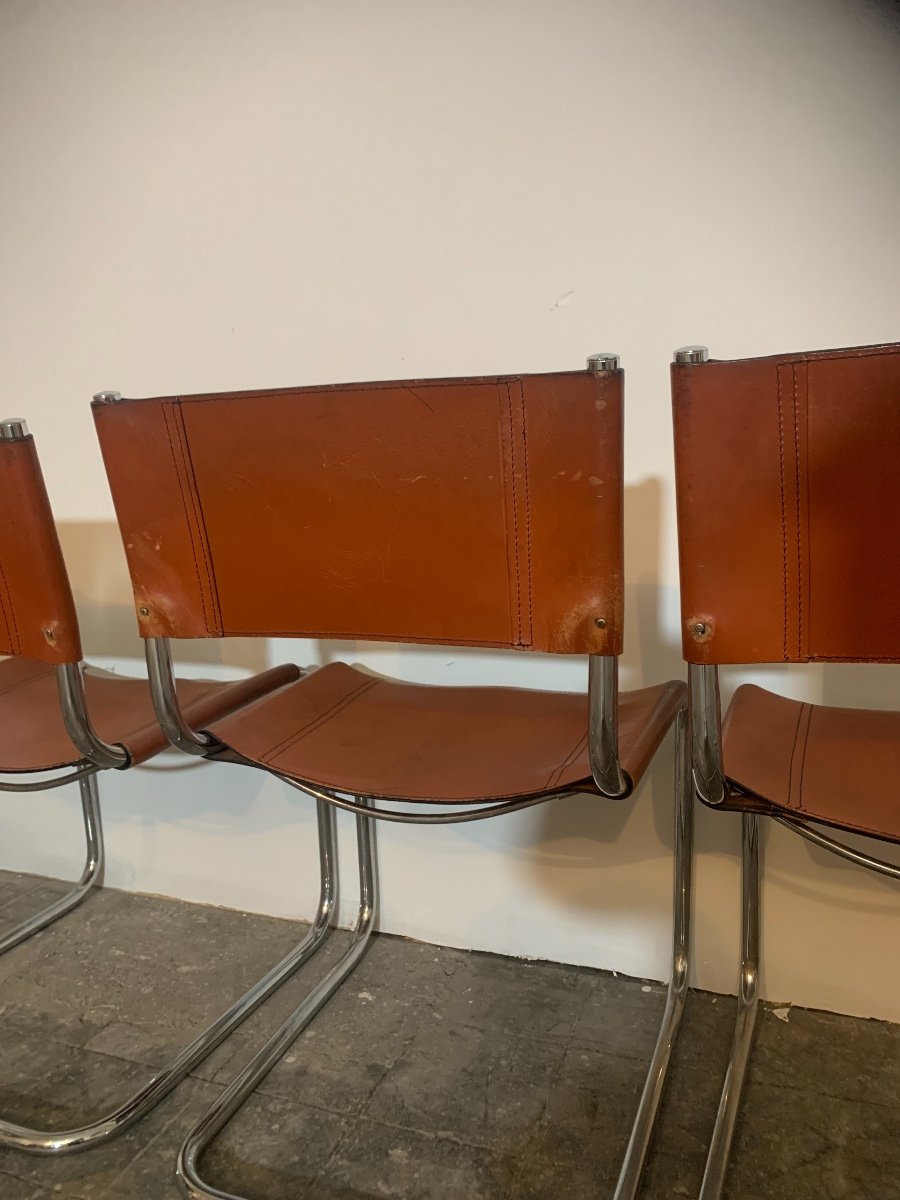 Matteo Grassi For Fasem, Suite Of 6 Leather Chairs Design 1970-photo-6