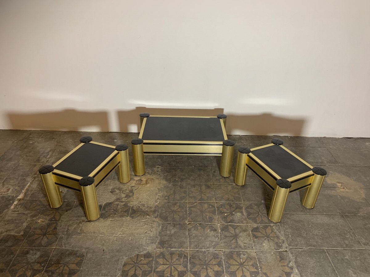 Coffee Table And End Of Golden Sofa Design 1970.-photo-4