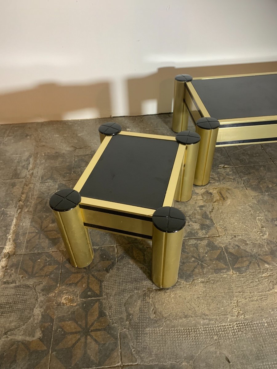 Coffee Table And End Of Golden Sofa Design 1970.-photo-1