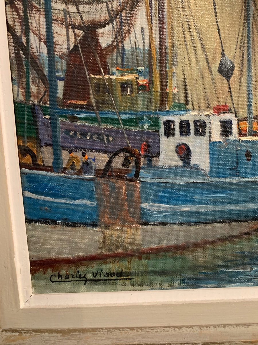 Charles Viaud, The Port Of Concarneau Oil On Canvas, Brittany Painting-photo-2