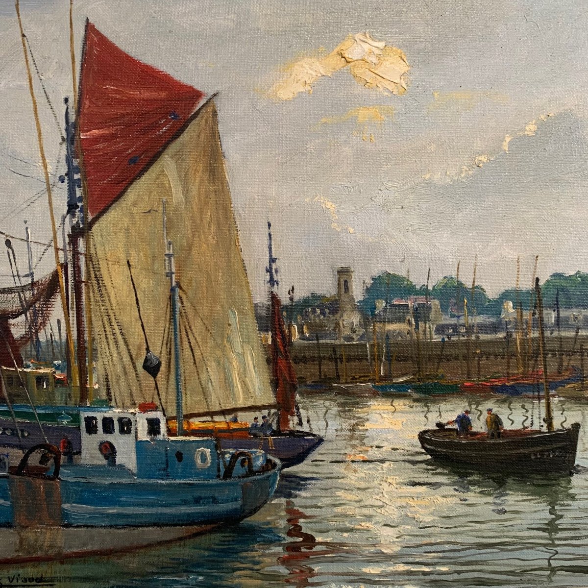 Charles Viaud, The Port Of Concarneau Oil On Canvas, Brittany Painting
