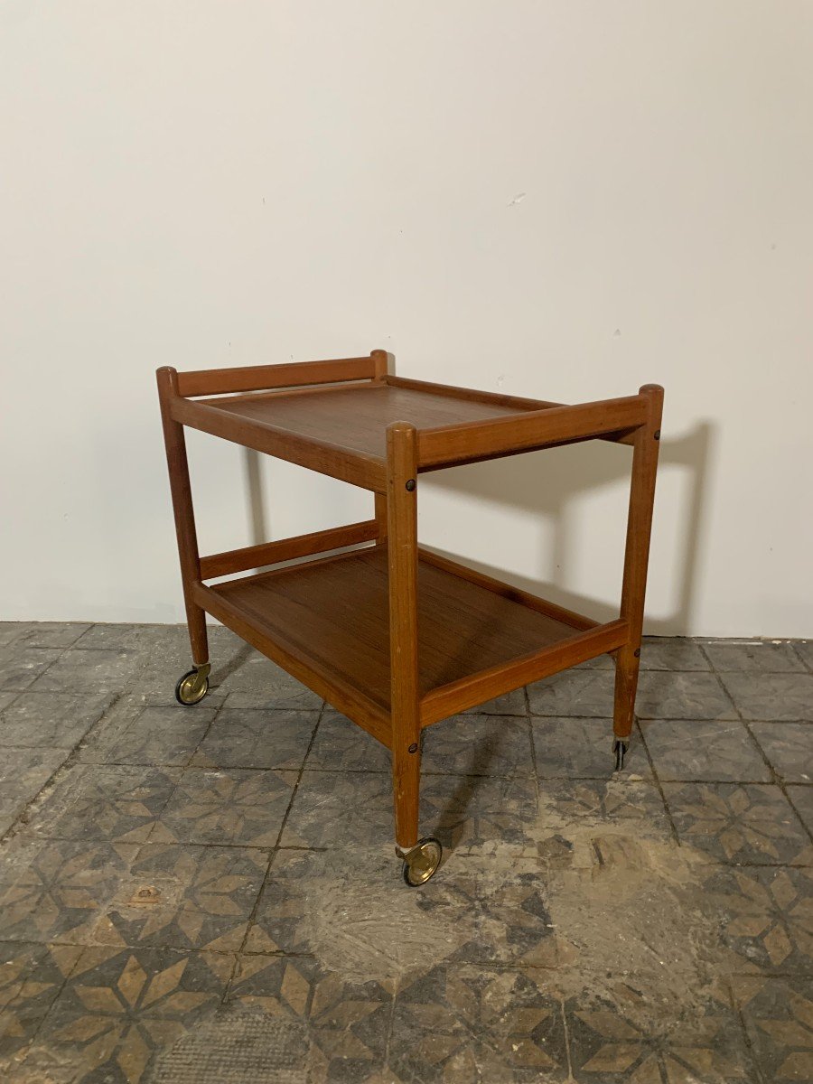 Teak Trolley, Rolling Bar Scandinavian Design 1960-photo-1