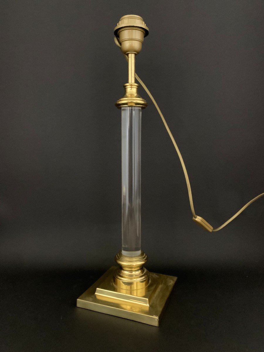 Maison Le Dauphin, Lamp Base In Plexiglas And Golden Metal.-photo-4