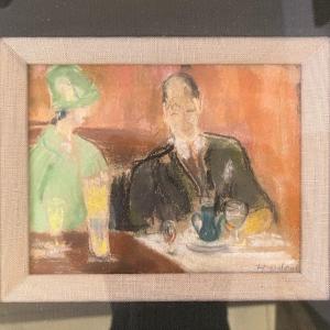 Henriette Deloras , Tableau Pastel , Scene Au Restaurant