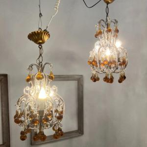 Pair Of Small Cage Chandeliers.