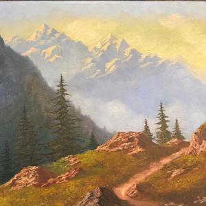 Important tableau , paysage de montagne Isère Savoie Alpes.