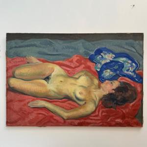 Important Painting, Nude, Oil On Canvas Dated 45.