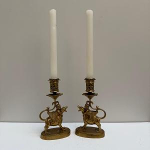 Pair Of Bronze Candlesticks.
