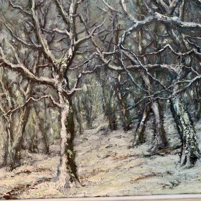 Painting, Émile Simonod (1893-1977) Under Snowy Wood Oil On Canvas