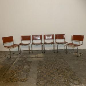 Matteo Grassi For Fasem, Suite Of 6 Leather Chairs Design 1970