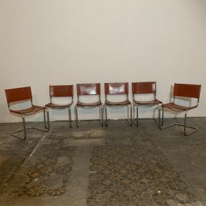 Matteo Grassi Pour Fasem , Suite De 6 Chaises En Cuir Design 1970