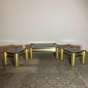 Coffee Table And End Of Golden Sofa Design 1970.