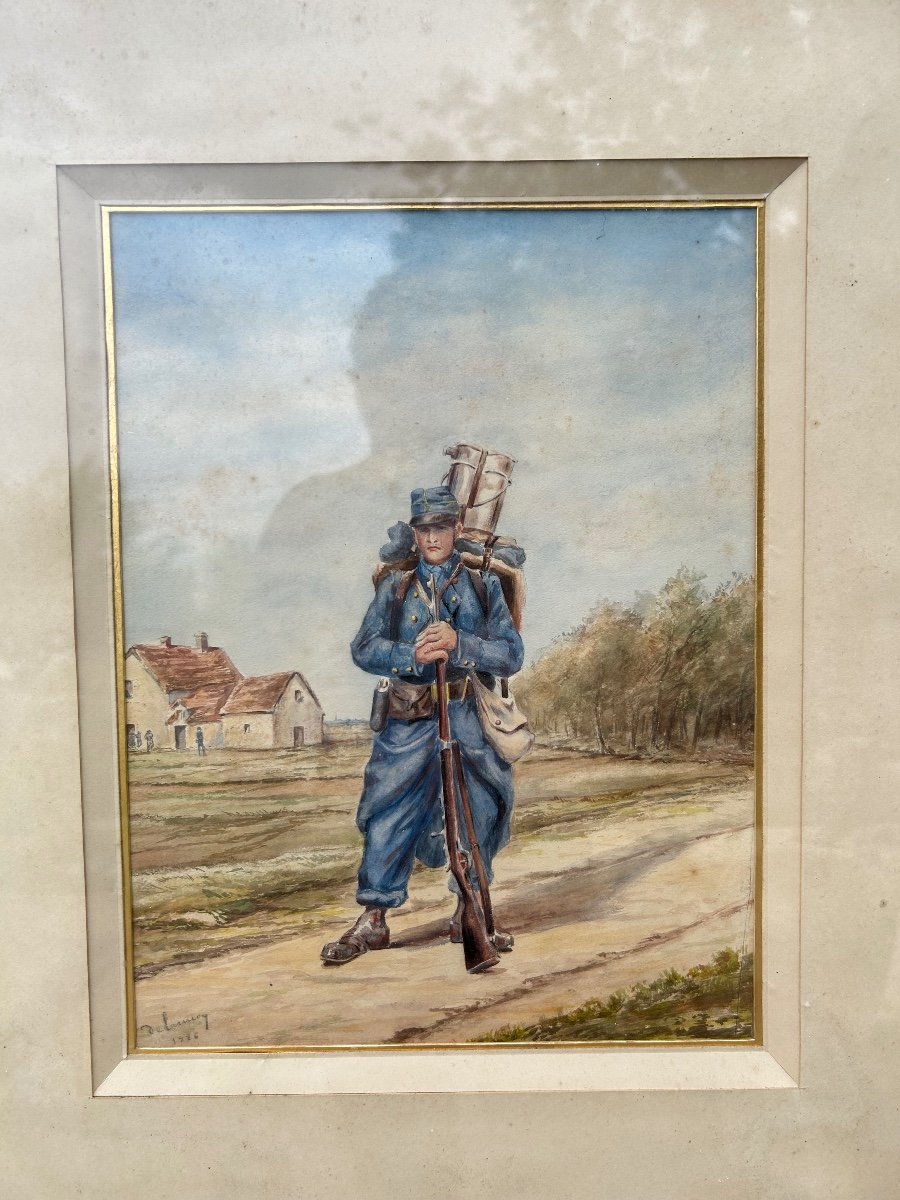 Aquarelle Militaire Soldat 17eme Ri 1886-photo-1