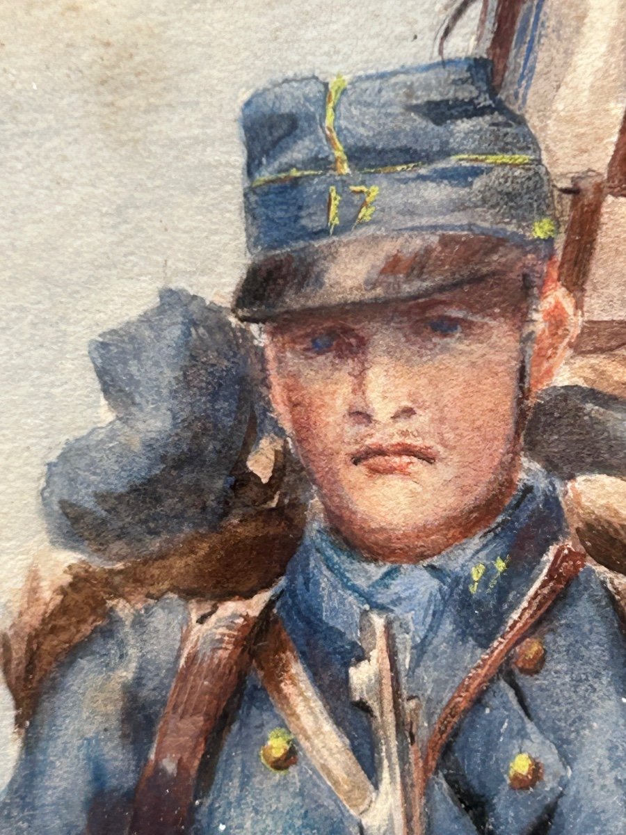 Aquarelle Militaire Soldat 17eme Ri 1886-photo-5