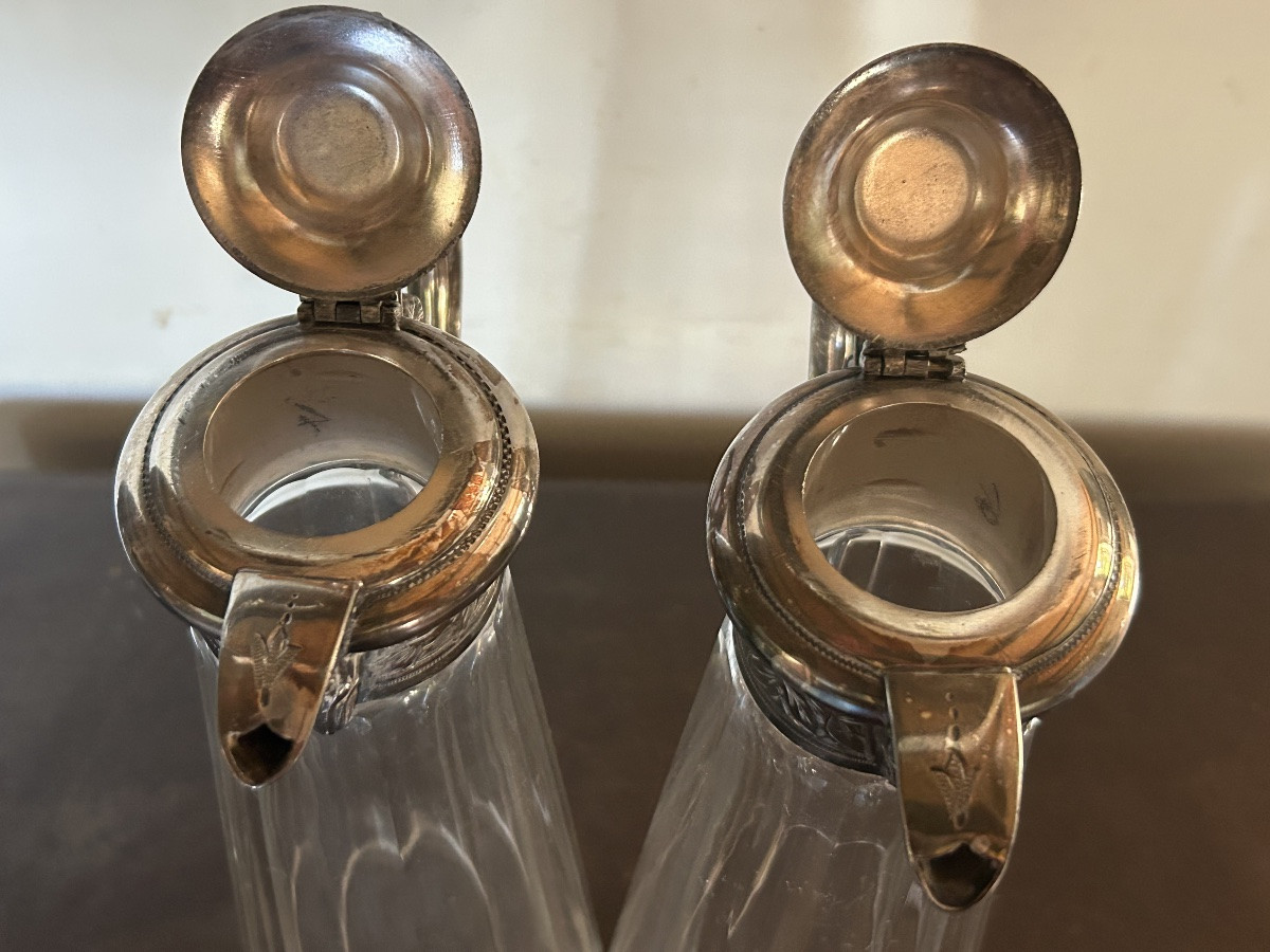 Pair Of Crystal And Silver-plated Metal Ewers -photo-4