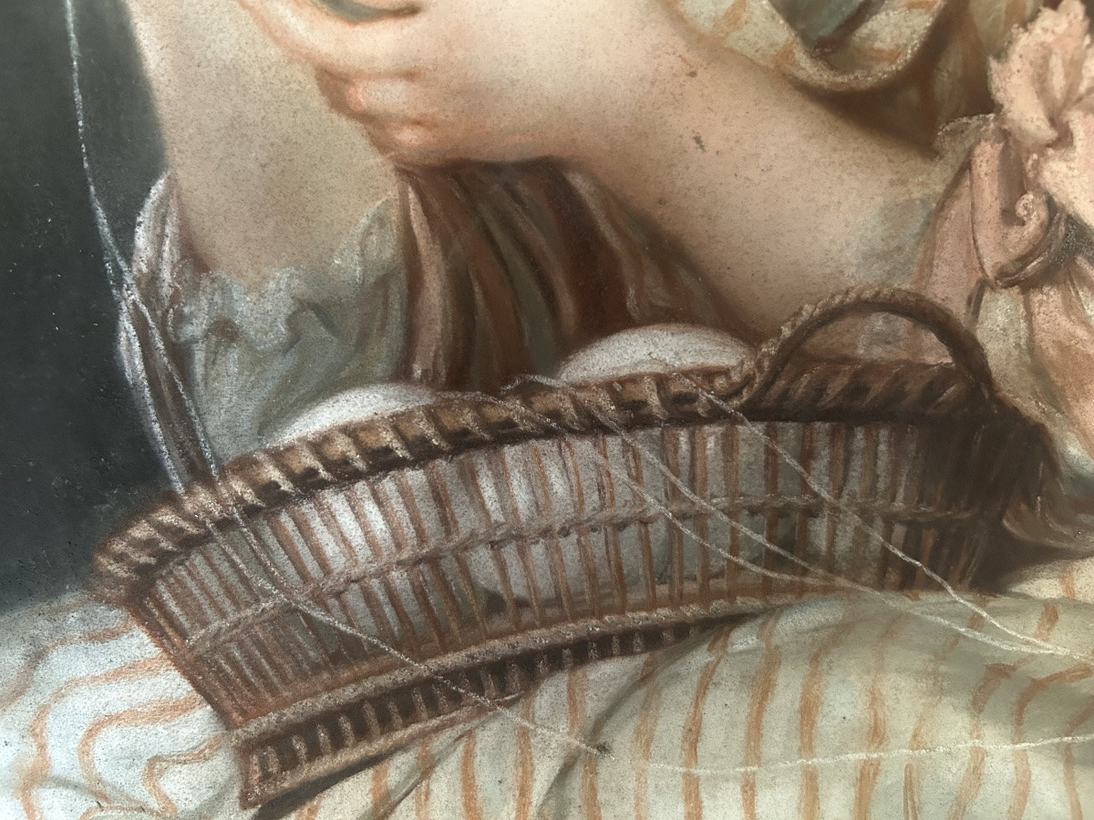 18th Century Pastel Young Girl Ball Of Wool Cat -photo-4