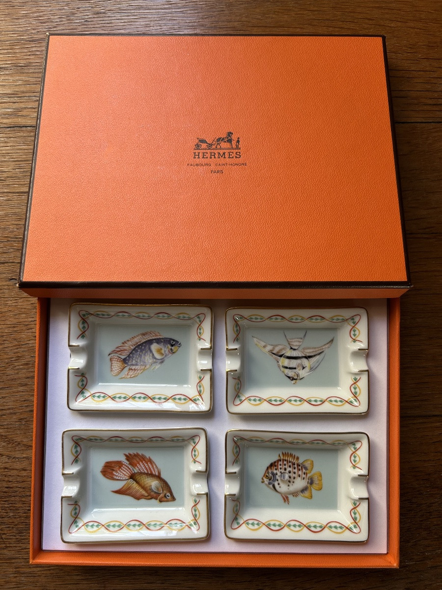 Hermès coffret de 4 cendriers poissons-photo-3