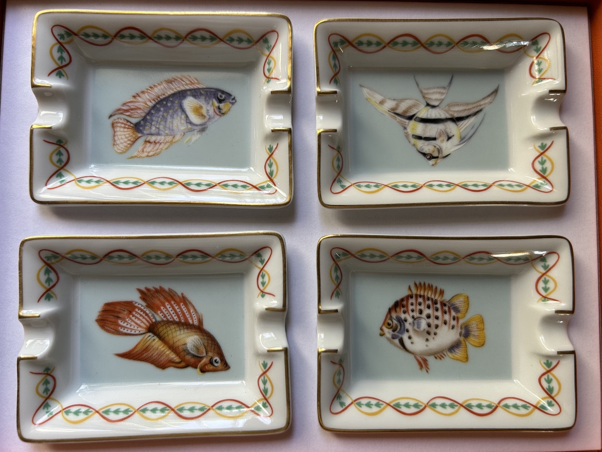 Hermès coffret de 4 cendriers poissons