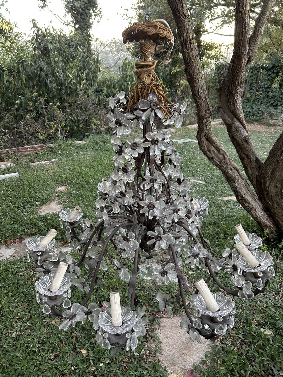 French Chandelier 1940 10 Lights Tassels -photo-5