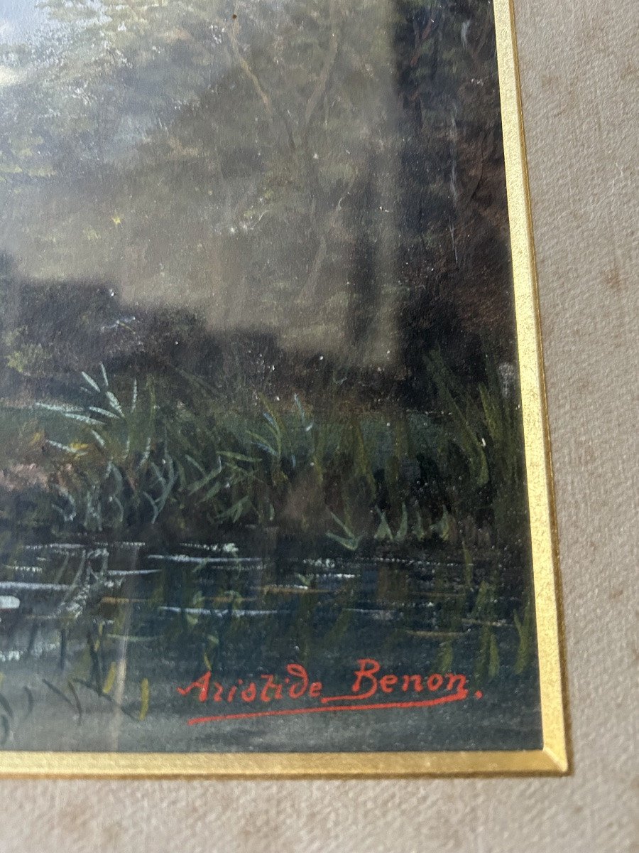 Aristide Benon Paire de tableaux paysages 19eme-photo-2