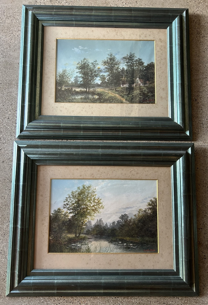 Aristide Benon Paire de tableaux paysages 19eme