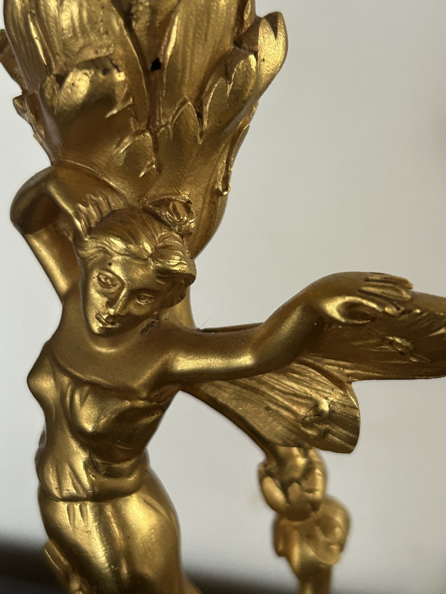 Art Nouveau Lamp Sculpture In Gilt Bronze Woman Butterfly -photo-4